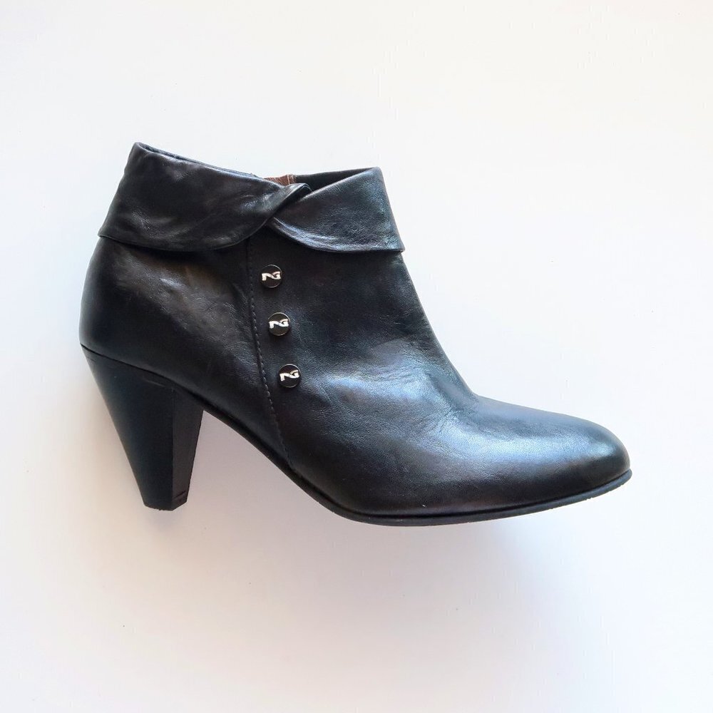 Nero Giardini Black Leather AlmondToe Tapered Sturdy Heel Ankle Boots Booties - Picture 4 of 16